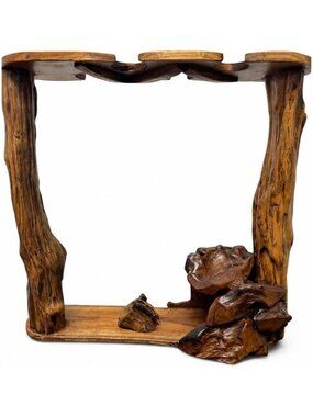 Rustic Handmade Teak Wood Wine Holder & Glass Storage, Square Countertop Rack